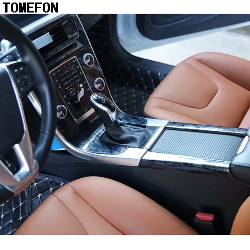 TOMEFON For Volvo S60 2014 to 2018 ABS Black Wood Paint Interior Door Panel Front AC Vent Middle Armrest Box Rear Trim Styling