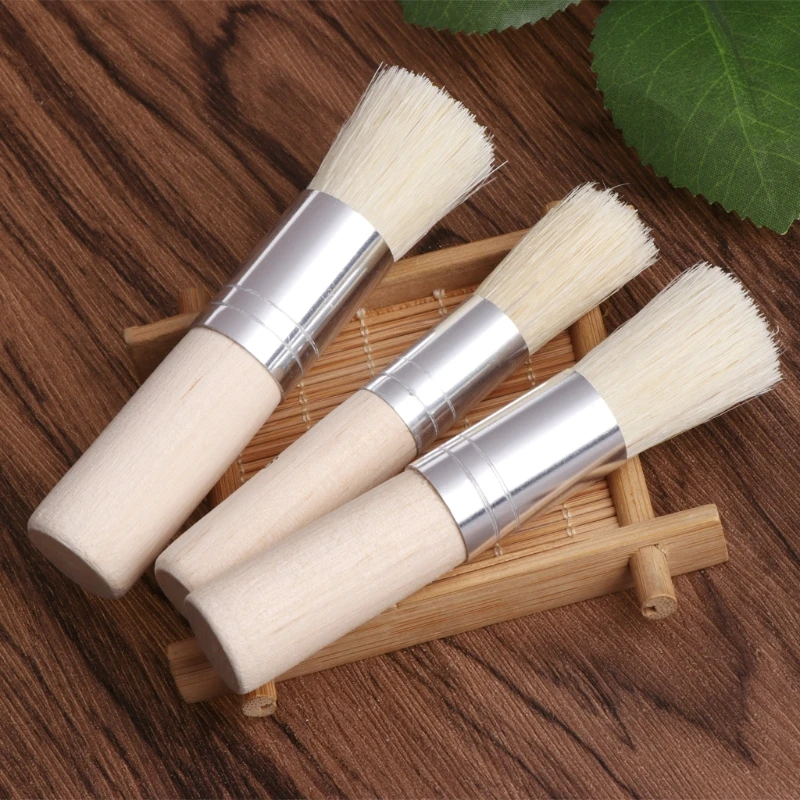 3Pcs/Set Wooden Stencil Brush Bristle Brushes Acrylic Watercolor Oil Painting hyq