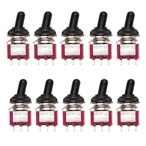 10 Pcs AC 125V 5A Amps  On/On/2 Position Terminal SPDT Latching Mini Toggle Switch With Waterproof Rubber Cap Cover