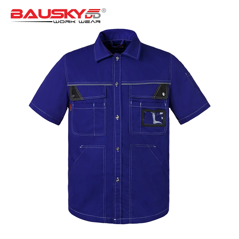 Wear-resistant Mens Working Shirts Mens Shirts Casual Slim Jeans Shirt Men Casual Big Pocket For Tools ID Pocket