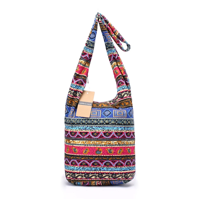 Annmouler Large Capacity Women Bag Soft Cotton Shoulder Bag Vintage Tribal Hobo Bag Green Sling Chest Bag for Ladies