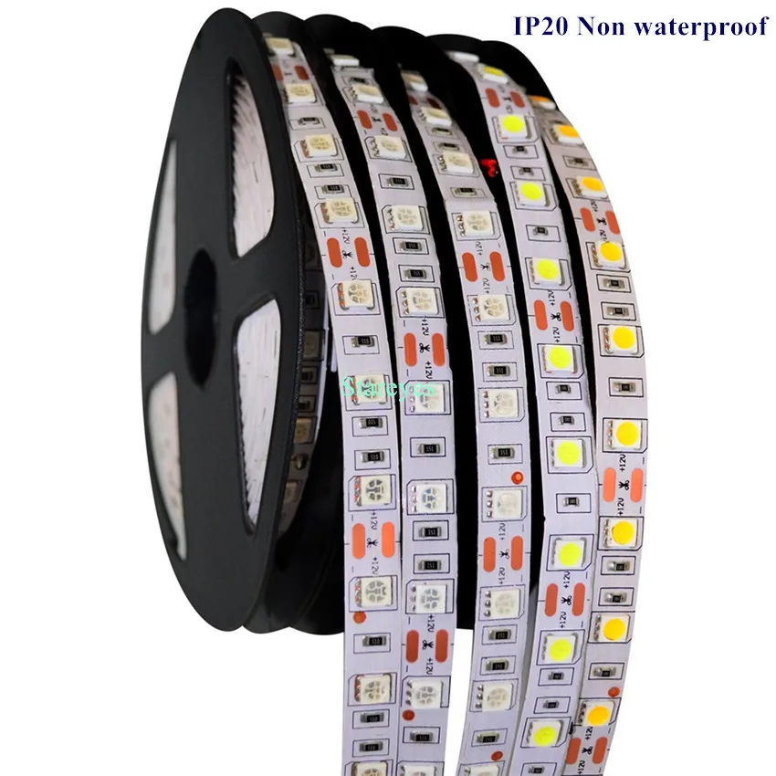 100 Sets SMD 5050 60 LED / M 5M RGB LED Strip Ribbons tape single color IP20 Non waterproof strip+Remote/Switch+3A Power Adapter