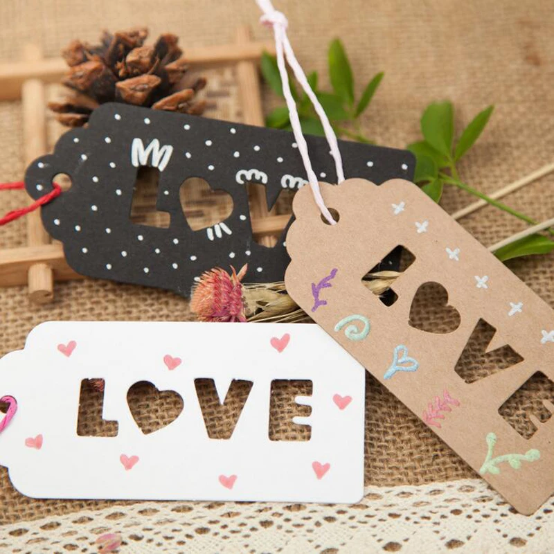 100Pcs DIY Kraft Paper Tags Love Scallop Head Label Luggage Christmas Wedding Party Note Decoration Hang tag Kraft Gift 10x4.7cm