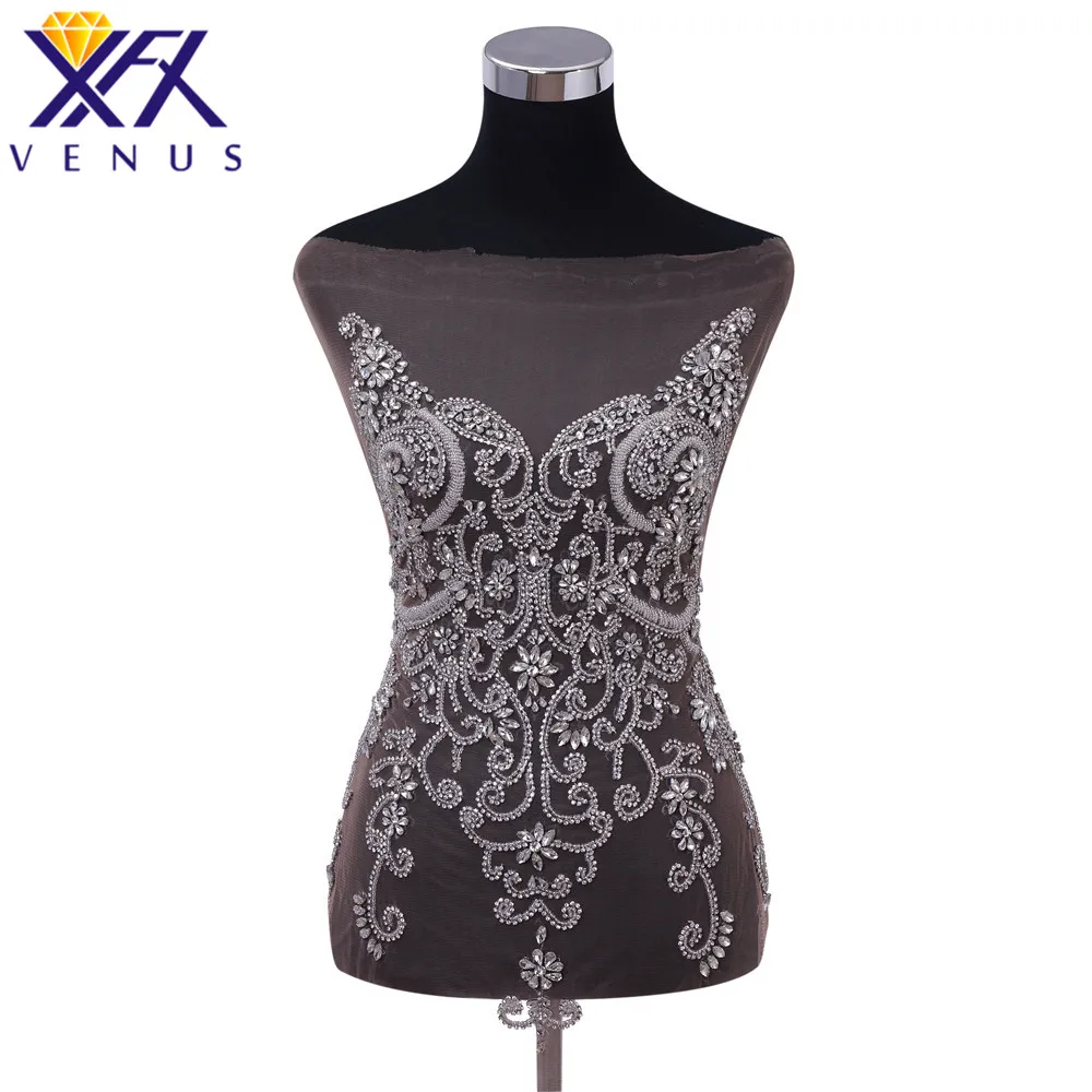 XFXvenus Pretty beads rhinestone patches flower beaded bodice applique crystals applique big size for wedding dresses