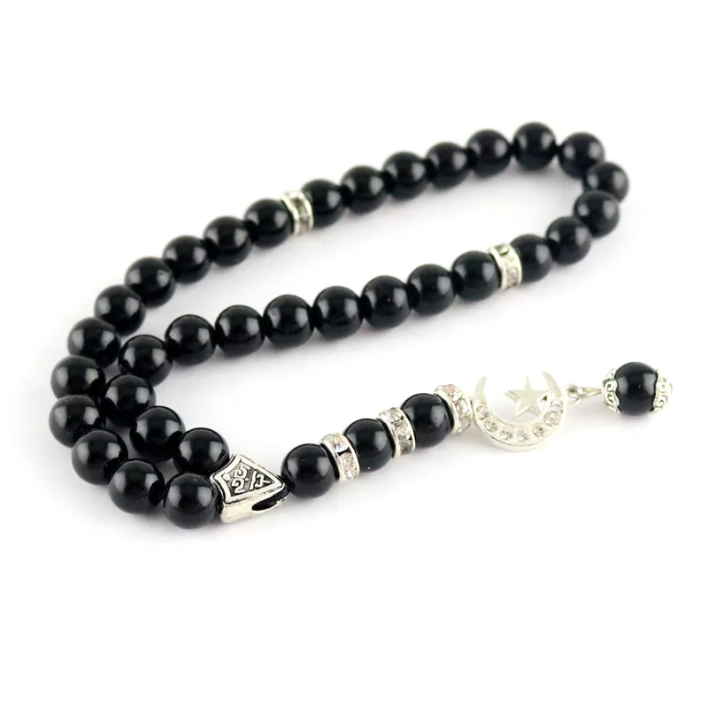 Original agate black round decorative beads 33 Islamic rosary muslim rosary tasbih jewelry rosary misbaha free shipping