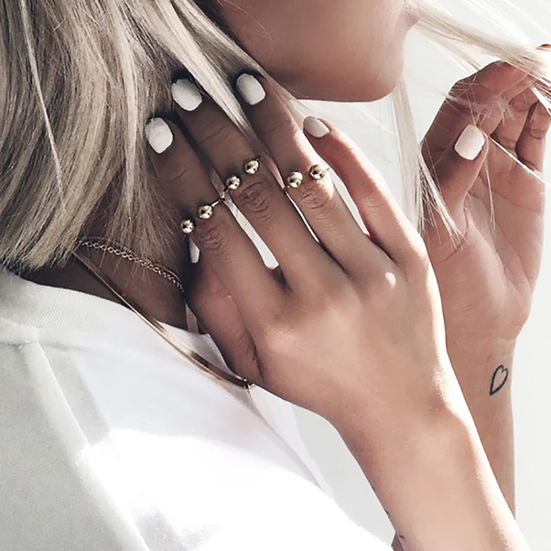 SRCOI Open Double Ball Ring Gold Silver Color Minimalist Adjustable Rings For Women Simple Punk Metal Geometric Fashion Jewelry