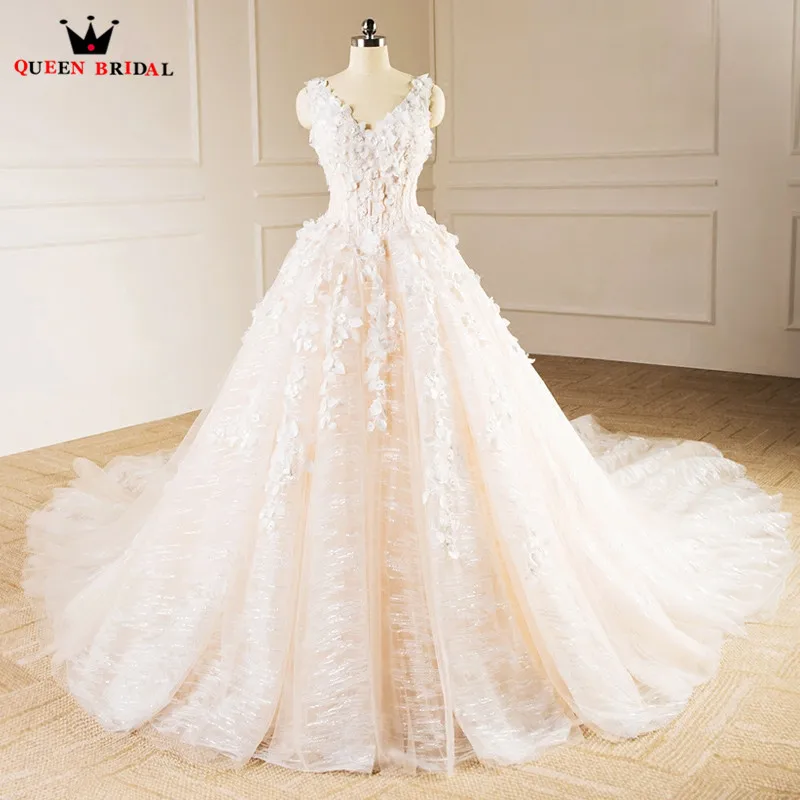 Ball Gown V-neck Fluffy Flowers Lace Luxury Mariage Vintage Wedding Dresses New 2023 Real Photo Wedding Gown Custom Made XH34