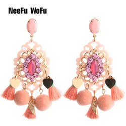 NeeFu WoFu Big Earrings Hairball Earring Long Tassel earrings Crystal Large Rhinestone Brinco Ear Oorbellen jewelry fashion gift