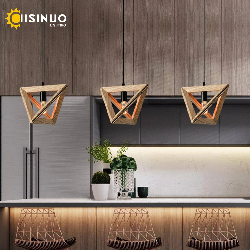 

Modern Wooden pendant lamp Cord Pendant Lamp Hanging Lighting Fixtures E27 Base Type restaurant bar coffee Suspension luminaire