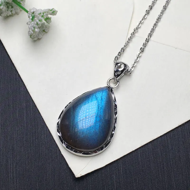 100% Natural Blue Labradorite Pendants Moonstone Sunstone Necklace Divination spiritual meditation Fine Jewelry engagement gift