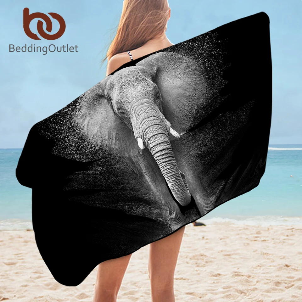 

BeddingOutlet Elephant Beach Towel 3D Printed Bathroom Towel Black and White serviette Photography Shower Towel 75cmx150cm