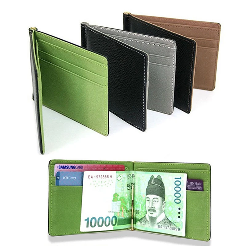 

New Fashion Simple Designer Men Money Clip Wallets With Metal Clamp Women Slim Leather Purse Bank Card Slots Cash Holder For Man