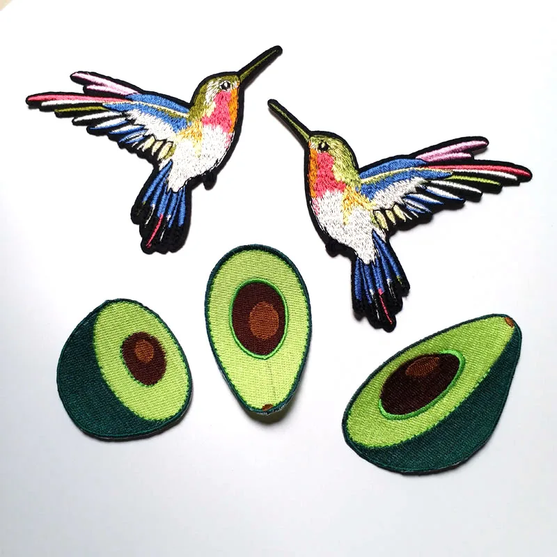 High quality birds patches for clothing 3D Avocado embroidered Patches DIY iron on flowers parches Embroidery applique plants