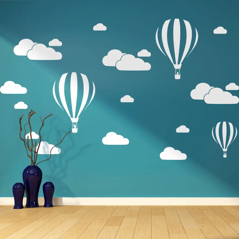 New Cartoon Hot Air Balloon White Clouds Wall Stickers For Kids Baby Rooms Nursery Wallpaper Home Decor Bedroom Vinyl Art Mural
