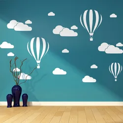 New Cartoon Hot Air Balloon White Clouds Wall Stickers For Kids Baby Rooms Nursery Wallpaper Home Decor Bedroom Vinyl Art Mural
