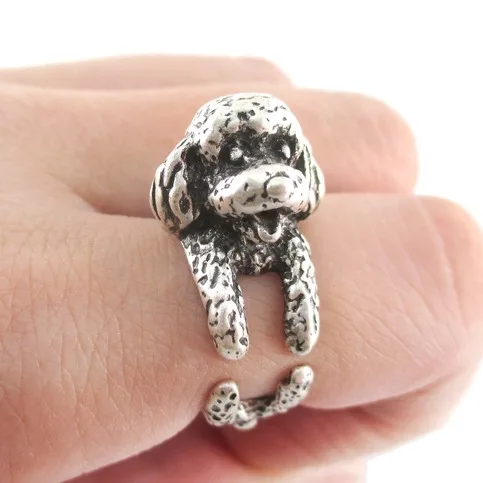 Kinitial 1PCS Antique Bronze Black Detailed Toy Poodle Shaped Animal Ring Tiny Dog Rings for Puppy Lover Gift anillos mujer