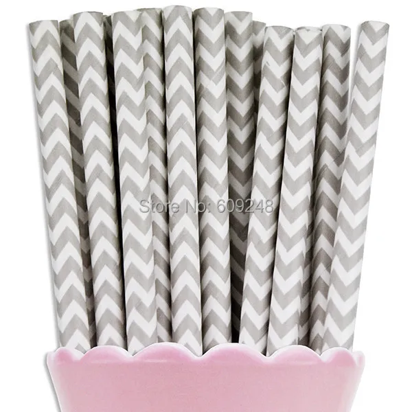 100pcs Mixed Colors Printed Grey Chevron Paper Straws, Cheap Vintage Decorative Party Paper Drinking Straws Halloween