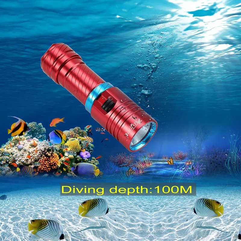 Anjoet Portable 5000LM CREE XM-L2 LED Waterproof Torch Flashlight Light Scuba 100m Underwater Diving Flashlights 18650/26650