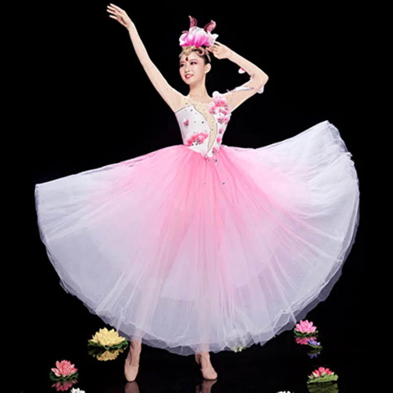 

pink flower dance dress for women music dance festival performance clothing pink dance dress for new year