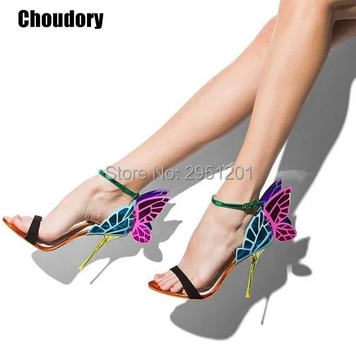 Luxury Brand Butterfly Angel Wings Women 10cm High Heels Cute Summer Shoes Sandals Woman Open Toe Ankle Strap Shoes Pumps