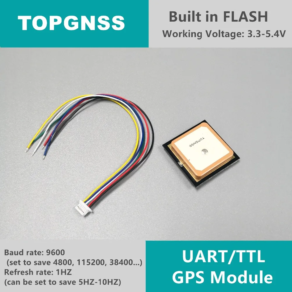 GN-701 TTL UAR GPS Modue  GNSS Module Antenna Receiver , built-in FLASH,NMEA0183  TOPGNSS