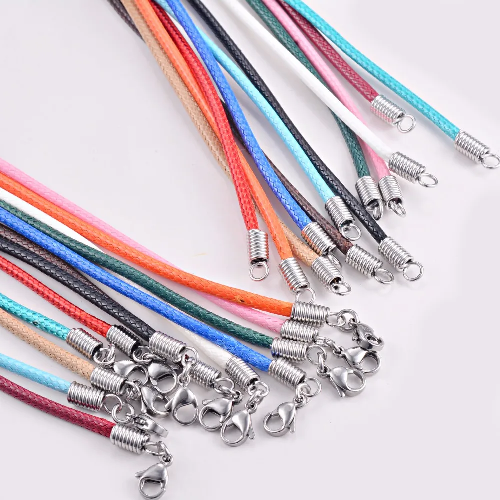 2.5 mm 10 Pcs Stainless Steel  Braided Rope 12 colors cords Necklaces & Pendant Findings SS Lobster Clasp String Cord