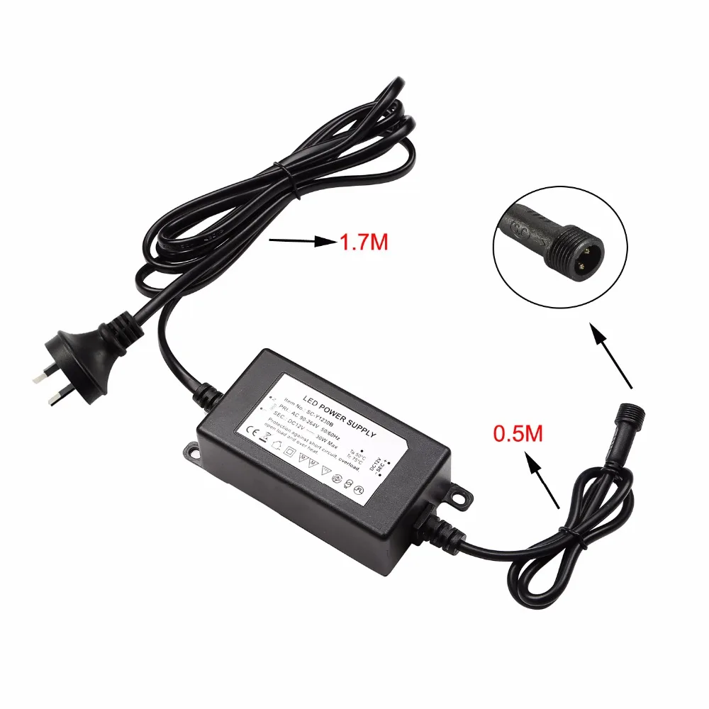 Driver de fonte de alimentação impermeável para transformador de luz LED, interior ou exterior, IP67, DC12V, 30W, UE, EUA, Reino Unido, AU Plug, 100