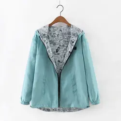 Spring Fashion women Bomber women Jacket Pocket Zipper Hooded Two Side Wear Outwear Loose Plus Size Windbreaker Famale