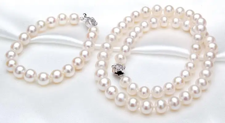 Pearl Jewelry Set White Color AAA 9-10MM Genuine Freshwater Pearl Necklace Bracelet Perfect Gift Wedding Birthday Jewelry