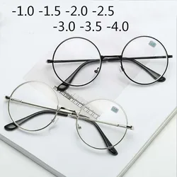 Round Glasses Woman Men Glasses Retro Myopia Optical Metal Frames Clear Lens Black Silver Gold Eyeglasses -1.0 -1.5 -2.0 to -4.0