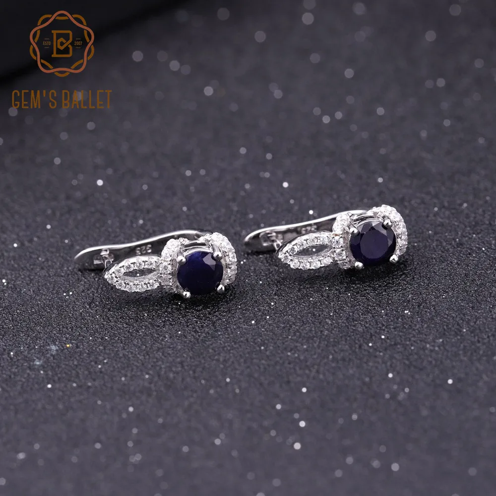 GEM'S BALLET 2.63Ct Natural Blue Sapphire Classic Earrings 925 Sterling Silver Gemstone Stud Earrings for Women Fine Jewelry