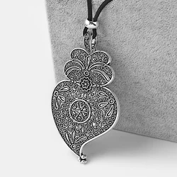 1PCS Tibetan Silver Large Owl Viana Heart Flower Charms Hollow Filigree Pendants Velet Cord Necklace Lagenlook