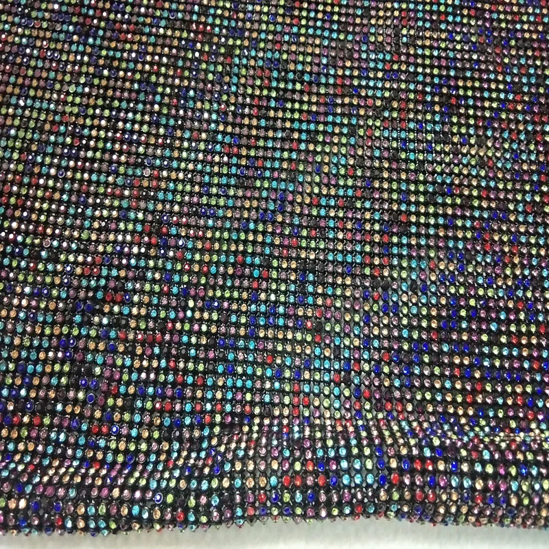 Chunky Glitter Rainbow Color Rhinestones Black Metal Mesh Fabric Metallic cloth Metal Sequin Sequined Fabric Home Decoration