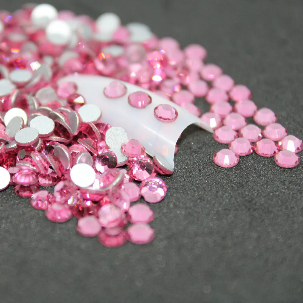 SS6-SS8 Rose Rhinestones Back Flat Round Nail Art Decorations And Stones Non Hotfix Rhinestones Crystals for DIY Glass