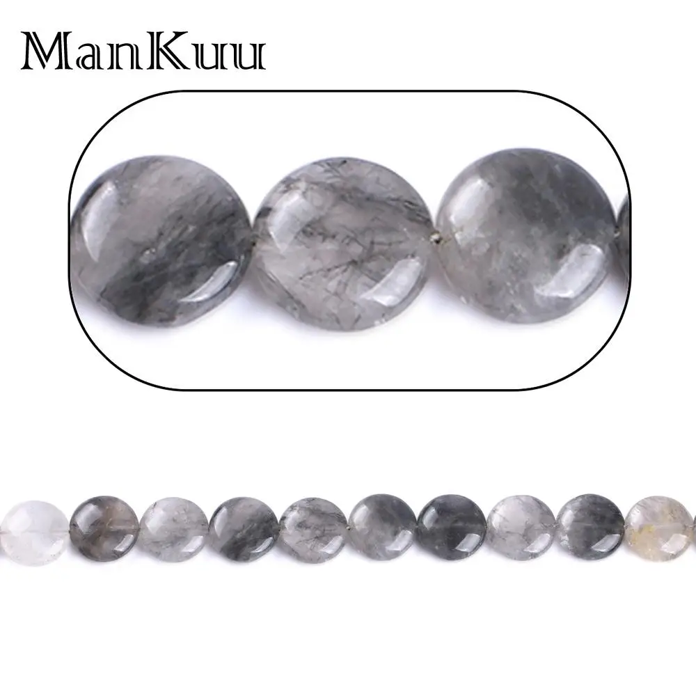 

Mankuu 18mm/25mm Flat Round Cloud Crystal Quartz Beads Faceted Clear Grey DIY Loose Beads Natural Stone Beads For Jewelry Making