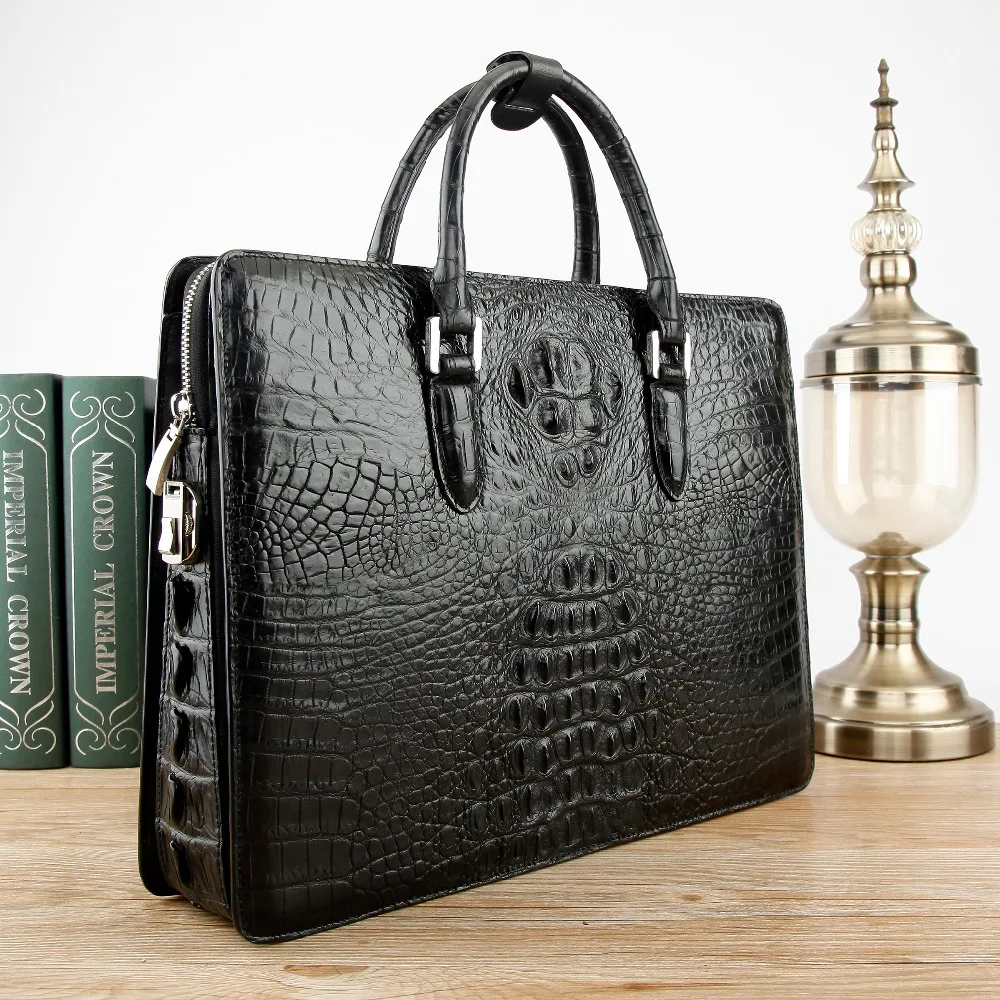 

Newly code locker clouse Men's Genuine/Real 100% Crocodile head skin men bag briefcase business document papers bag black brown