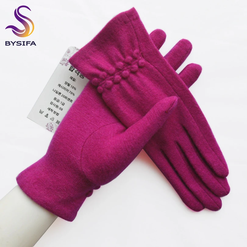 BYSIFA – gants en laine pour femmes, épais et chaud, pour écran tactile, collection printemps-automne, doux, élégants, rose vif