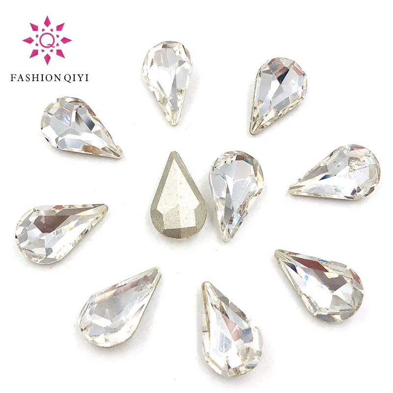 Free shipping 5X8/6X10/8X13mm Clear white Teardrop pointback pear shape Glass Crystal rhinestones diy Nail/clothing accessories