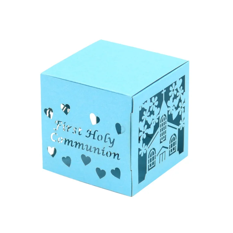 

Милая маленькая бумажная коробка для конфет с лазерной резкой Первого Святого Причастия