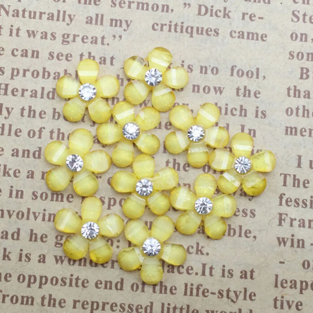 20pcs/LOT Cute Resin Flower With Rhinestone Flatback Cabochon For Jewelry Findings DIY Phone,nail Art Decoration