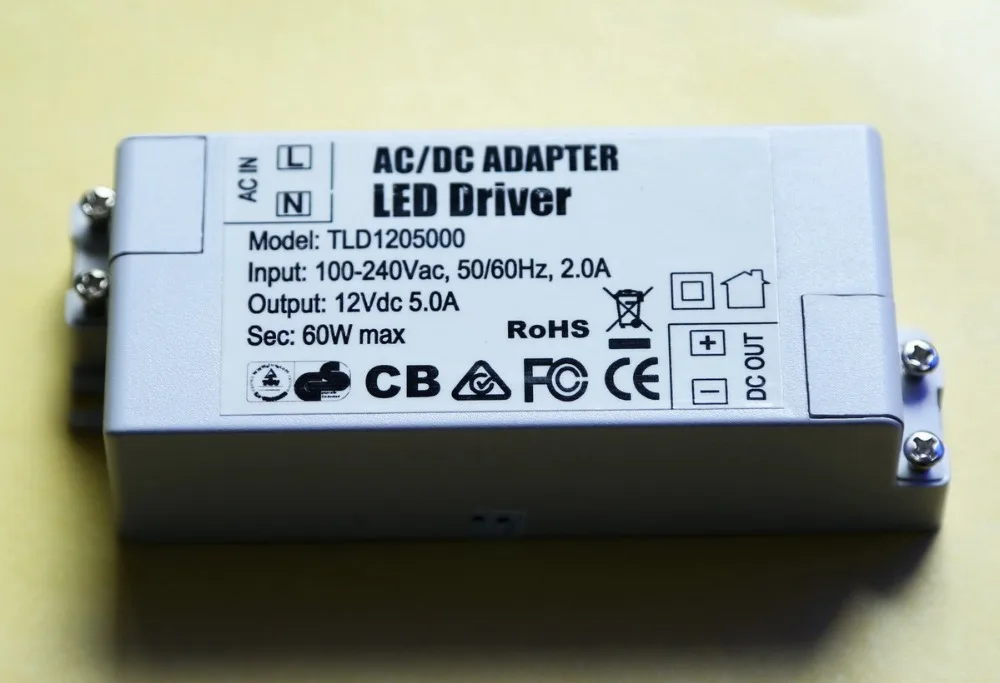 

5pcs/lot 12V 5A 60W LED Driver AC/DC adapter transformers switch for LED Strip RGB ceiling Light bulb Power Supply 100V-240V