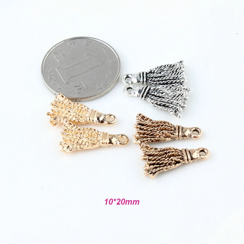 10pcs/Bag Vintage Style Tassel Charms Bracelets Sling Tassel Alloy Pendant For DIY Earring Jewelry Accessories Craft YZ069