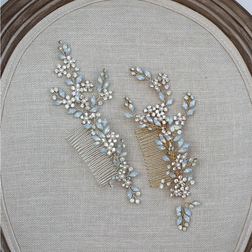 opal sophisticated rhinestone  bride hair comb wedding hair jewelry headdress