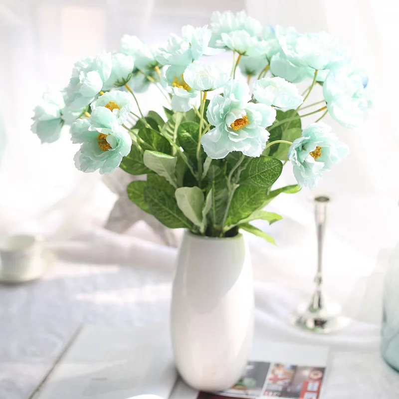 10 قطع الخشخاش زهرة نسيج الحرير الاصطناعي باقة جارلاند الشعر الزفاف الديكور المنزل هدية أورانج أحمر غامق