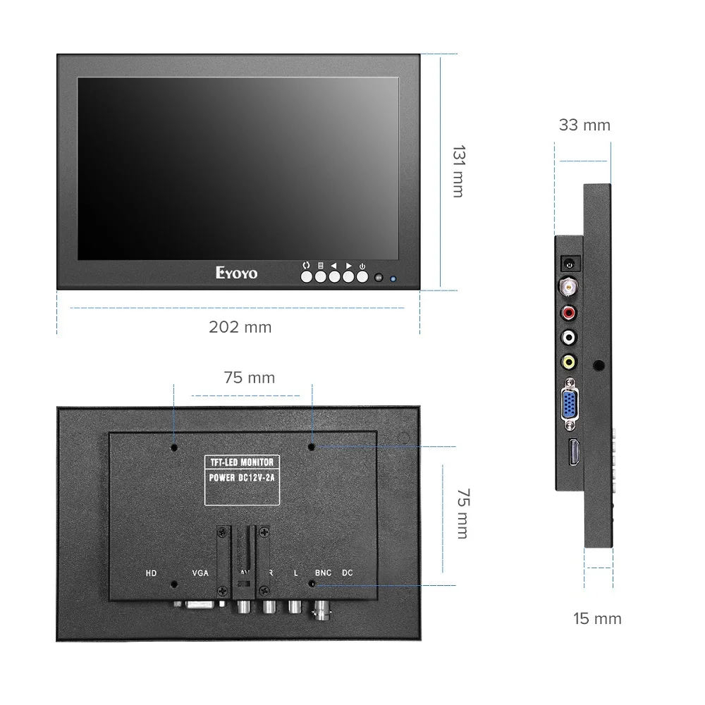 Yeyoyo-1280x720 ips,LCD画面,vga av bnc,pc,cctvカメラのセキュリティ