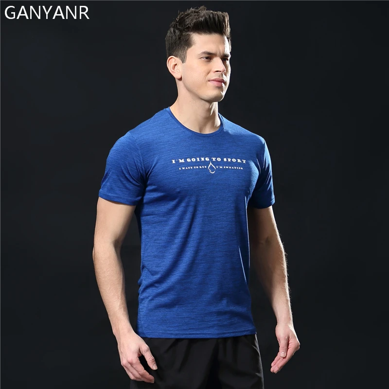 GANYANR วิ่งชายเสื้อบาสเกตบอลเทนนิส Tee กีฬาฟิตเนสกีฬา Gym Jogging Tops Slim Fit Rash Guard การฝึกอบรม