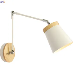 IWHD-Lámpara De Pared De brazo largo Estilo nórdico para el hogar, luz LED moderna De madera para sala De estar, baño, Aplique De Pared