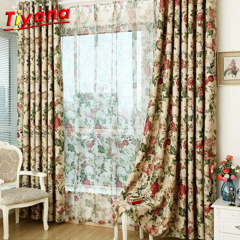 American Country Pastoral Style Curtain For Bedroom Living Room Retro Floral Blackout Window Drapes For Kitchen Door Custom