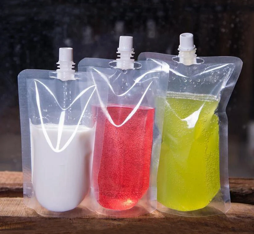 100 Pack, Stand-up Plastic Drink Packaging Bag Spout Pouch for Beverage Liquid Juice Milk Coffee