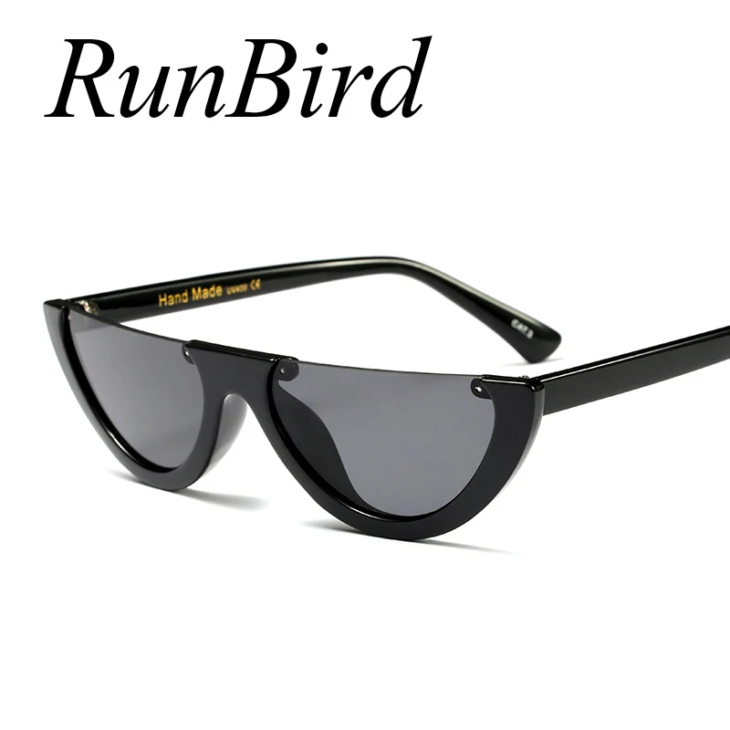 RunBird Vintage Half Frame Sunglasses Women Cat Eye Small Size Black Colorful Transparent Sunglasses Female Male UV400 1077R